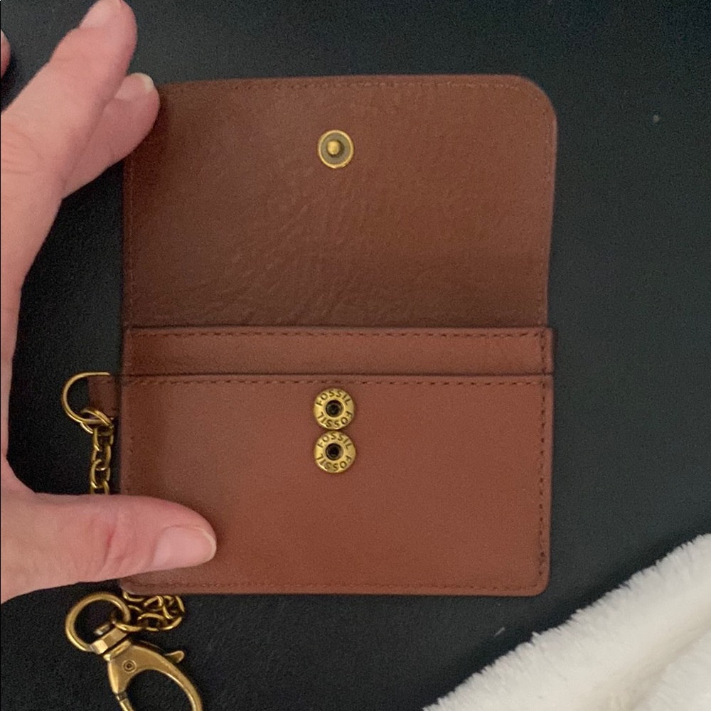 Fossil Brown Leather Key Card Wallet with Chain - Picture 3 of 5